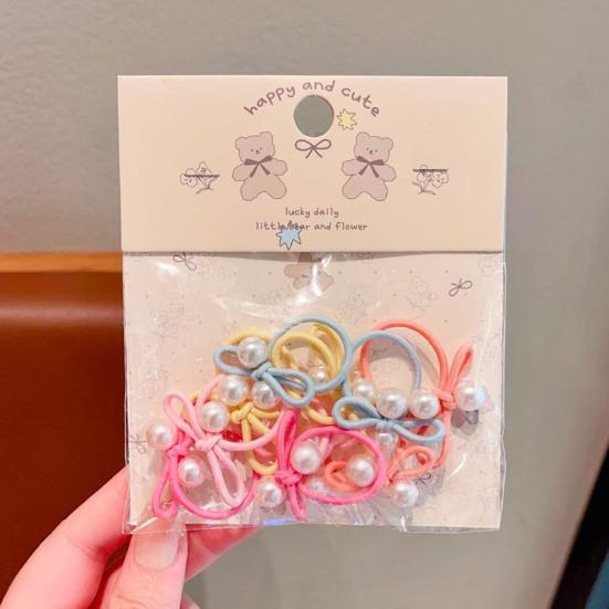 10Pcs Hair Ropes High Elasticity Imitation Pearl Decor Bow Shape Hair