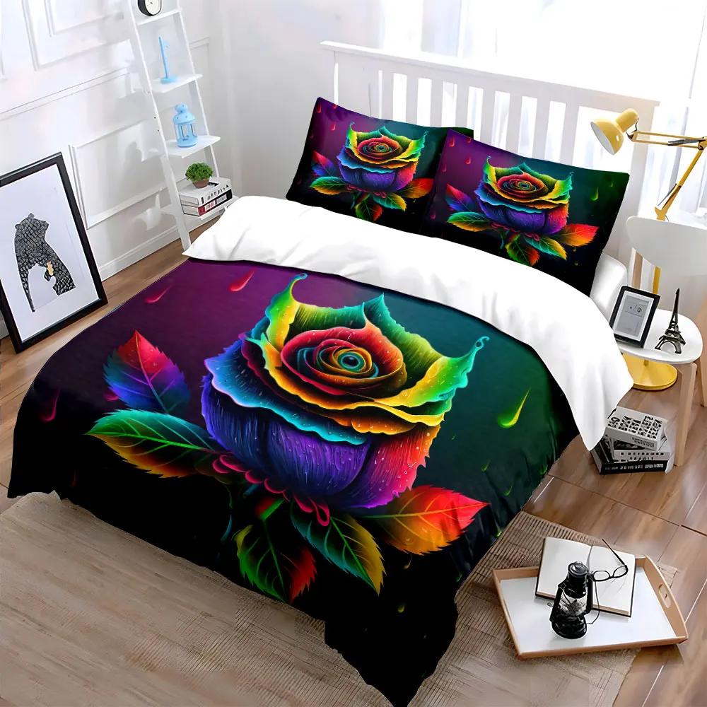 "Colorful Rose Art Decor Set" Soft Comfortable Duvet Cover Bedding Set Included 1*Duvet Cover & 2*Pillowcases, gift