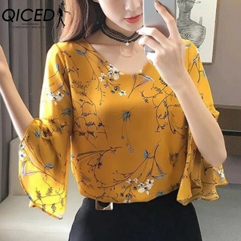 

QICED Женские модные повседневные блузки и рубашки с коротким рукавом и V-образным вырезом XXXL жёлтый