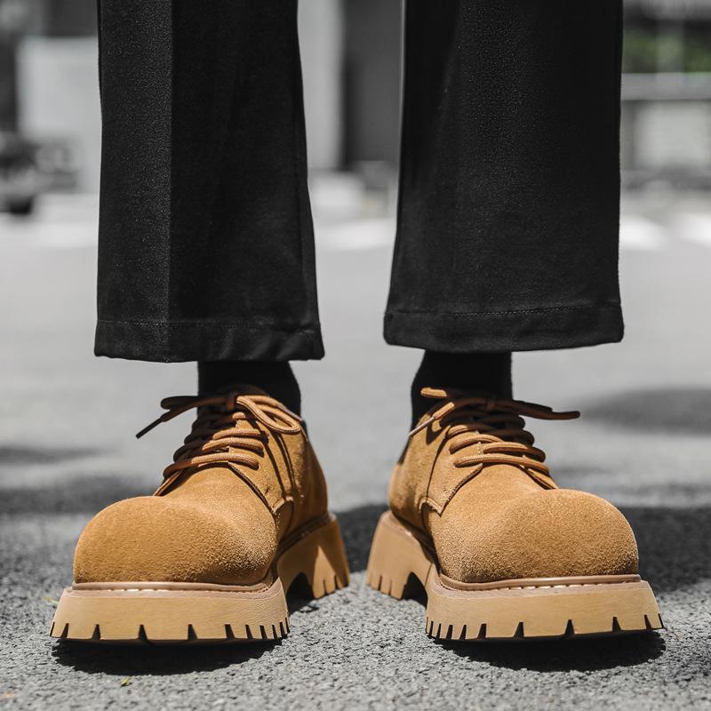 Big Round Toe Women's Casual Shoes High Quality Brown Nubuck Leather Thick Bottom Show Women Men Leather Shoes 44 45 46