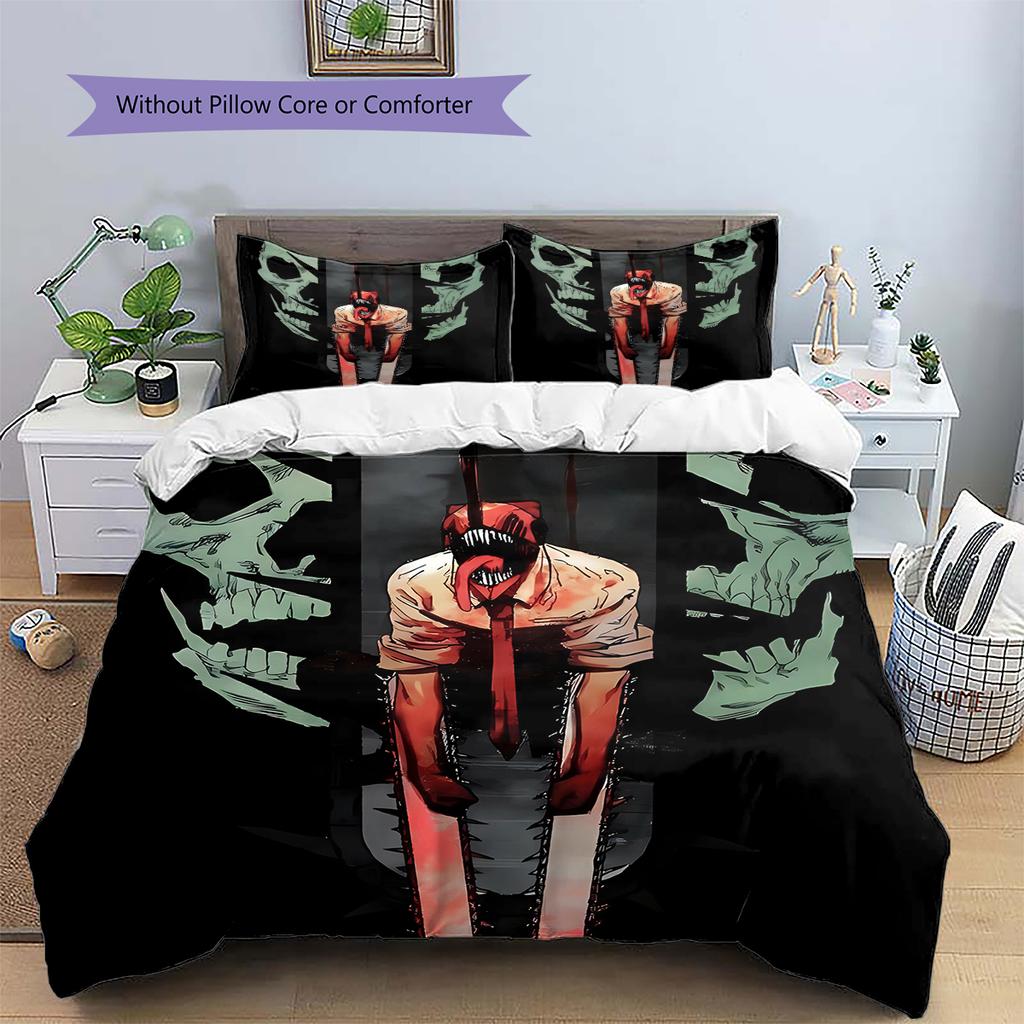 Chainsaw Man Pattern Bedding,Quilt Set Quilt Cover Pillowcase Home Birthday Gift (1 * duvet cover + 2 * pillowcase, without core)