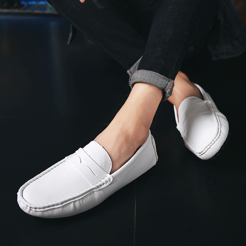 Fashion Male Leather Lazy Outdoor Shoes Male Walking Flats Men's Comfortable Soft Sole Loafers Men High Quality Slip-On Casual Shoes