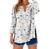 Women's Loose Floral Print Stand Collar Long Sleeve Cotton And Linen Top