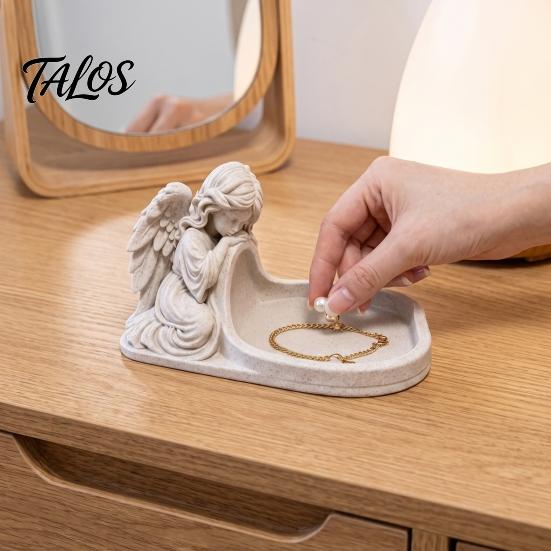 Functional Tray for Desktop Angel Figurine Key Tray, Faux Stone Catchall Decorative Elegant Aesthetic Table Decor Storage Dish Entryway Home