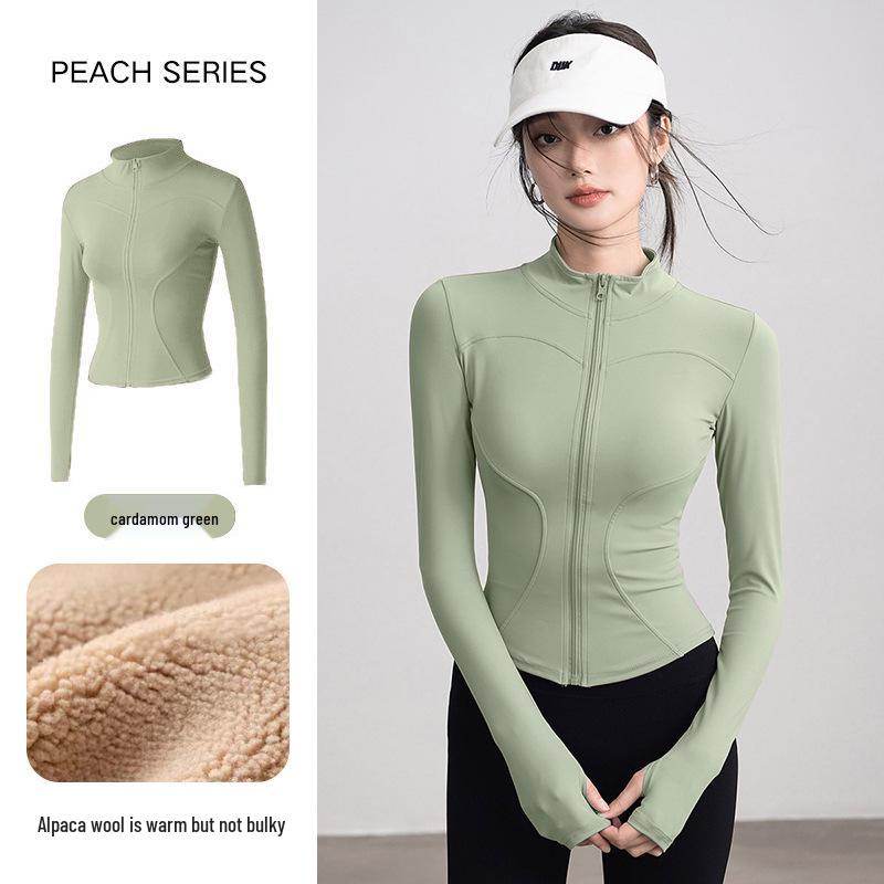 Women's Plus Velvet Sports Jacket - Slimming, Versatile Yoga Wear, High-End Feel, Warm Top for Running & Fitness
