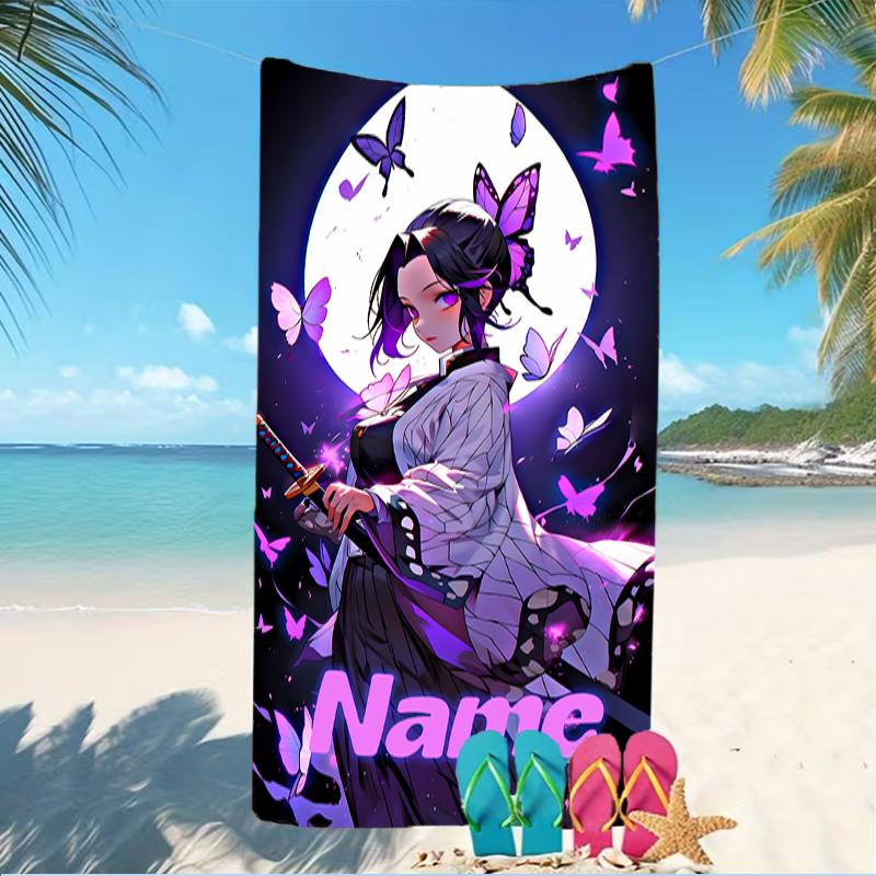Customizable Personalized Beach Towels Demon Slayer Shinobu Kocho Themed designs.Suitable for the Beach, Yoga, Sports;ideal As Beach Accessories