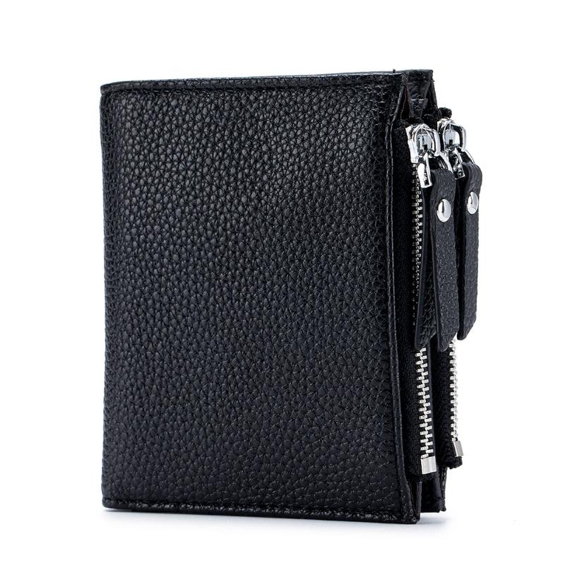 New leather short wallet large capacity men s and women s European and American fashion wallet double zipper change bag card bag multi-function чёрный