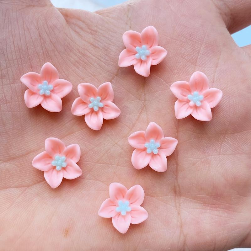 60Pcs New Cute 13mm Mini Flower Series Resin Flatback Cabochon Scrapbook Kawaii Embellishments Accessories