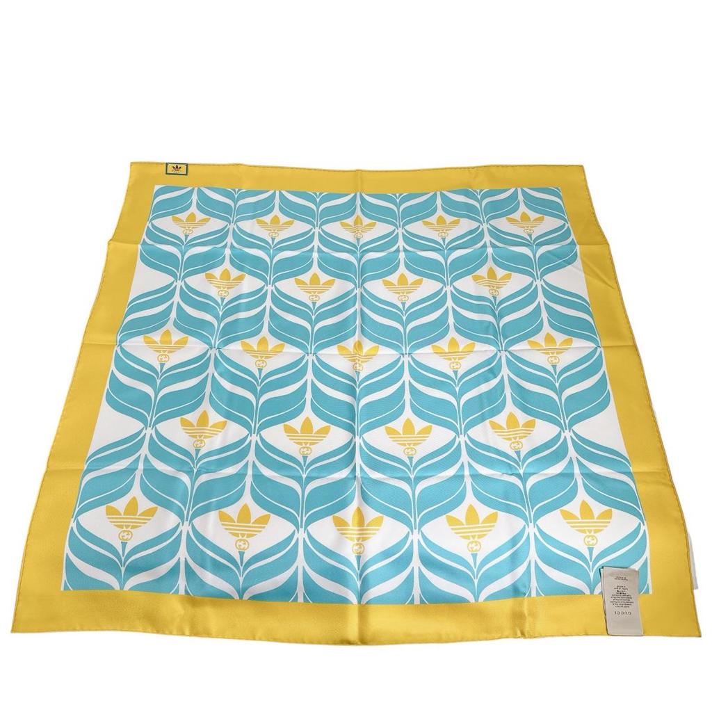 Gucci 100% Silk Adidas Collaboration Scarf Silk Yellow X Blue Women 716092 Used