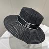British Fashion Retro Flat Top Hat Women's M Diamond Hollow Breathable Travel Vacation Sun Hat INS Small Fragrant Straw Hat