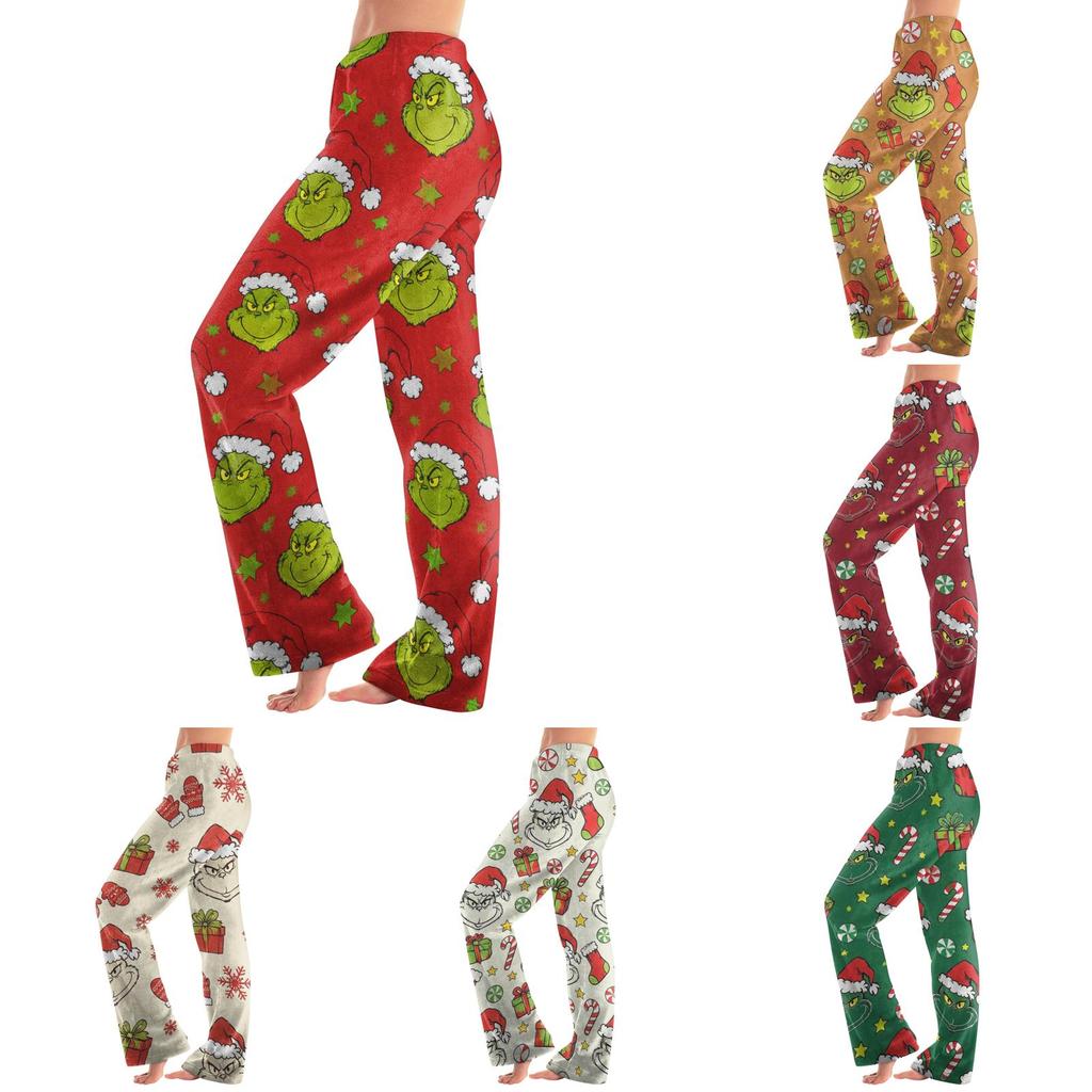 Women's Flannel Pajama Pants with Christmas Print, Warm Comfortable Sleep Pants