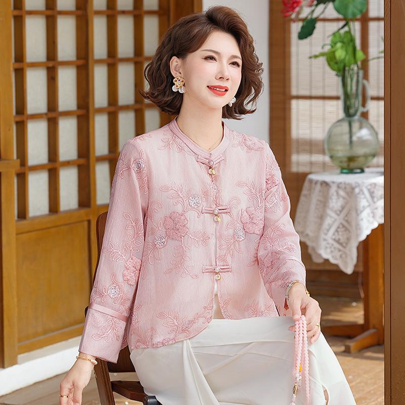

Chinese Style Chiffon Cardigan for Women Aged 40-60 - Lightweight Summer Top 5XL (155-165 jin)