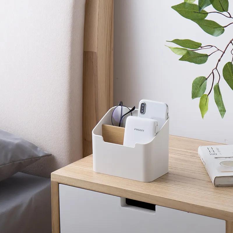 1 szt. Funkcjonalny Pudełko do Przechowywania na Biurko Siatka Artykuły Papiernicze Pędzelki do Makijażu Pudełko do Przechowywania Pilotów Bambusowe Drewno Przegroda Wyjmowana