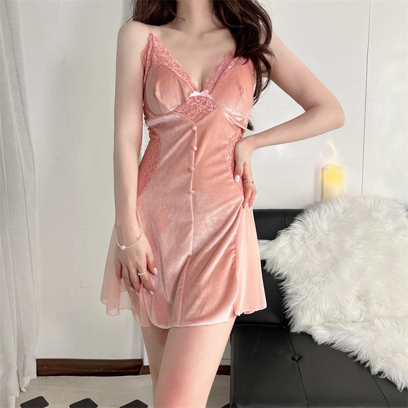 New Autumn Velvet Pajamas Two-piece Robe Set Feminine Lace See-through Robe Bathrobe Casual Velvet Home Clothes