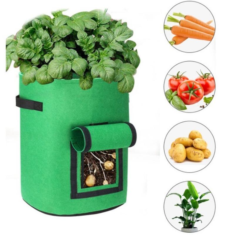 

Reusable Non-Woven Felt Planting Bag with Harvest Window for Vegetables 5 Gallon-25*30cm зелений