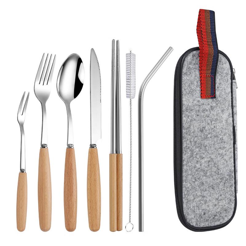 ZISIZ Wooden Handle Stainless Steel Cutlery Set