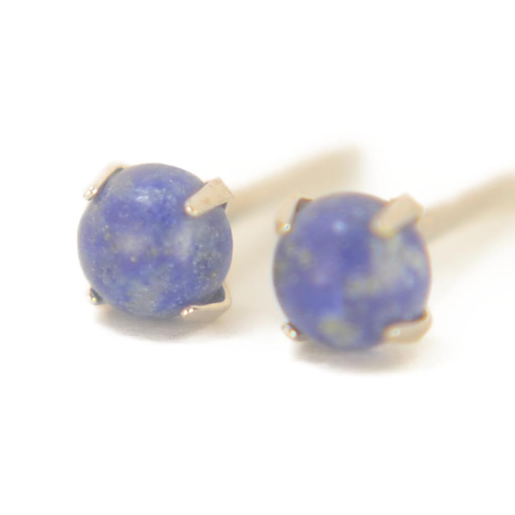 K14WG White Gold Natural Lapis Lazuli Earrings [Sold As a Pair for Both Ears] Lapis Lazuli Earrings White Gold Earrings K14WG K14wg Yokomountain