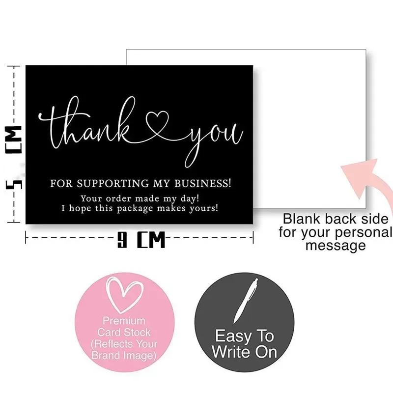 50PC/pack "Thank You for Supporting My Business" Black Rectangular gift Card Shop Packaging Decorative Flower Shop Baking Labels