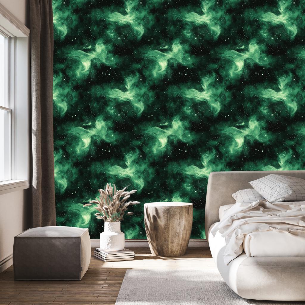 Watercolor Galaxy Wallpaper Sea Green and Black 50x1000