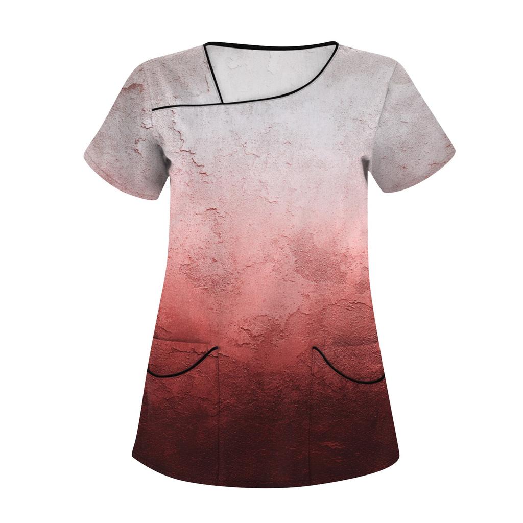 Damen Bedruckte Arbeitskleidung, Schräger Kragen und Doppellagige Taschen, Basic Oberteil Pullover