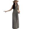 Summer new deep V-neck striped holiday dress TikTok hot sell halter sleeveless neck dress
