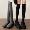 Modische Herbst Winter Damen Elastische Schlankmachende Socken Strumpfhosen Mode Damen Dicker Absatz Über dem Knie Hohe Stiefel