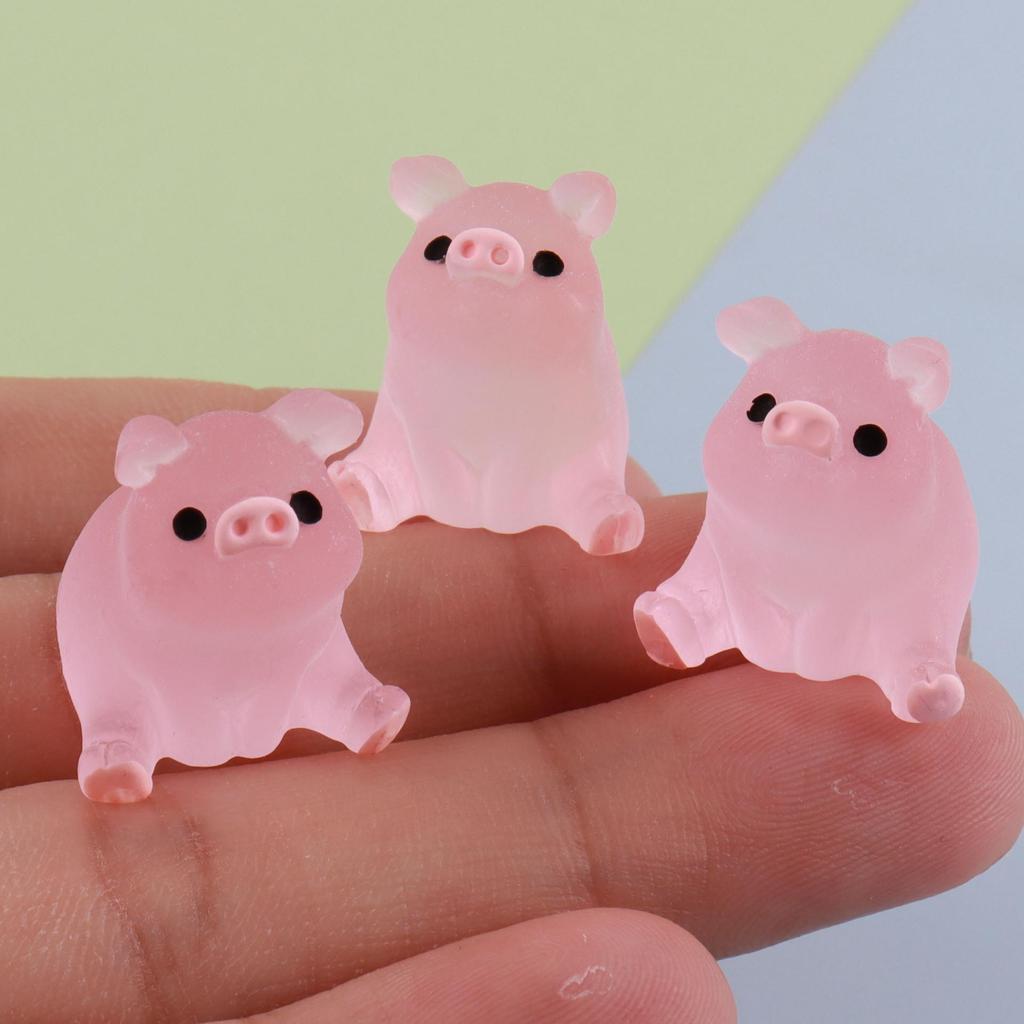 Luminous Pink Pig Resin Miniature Keychain Charm Ornament