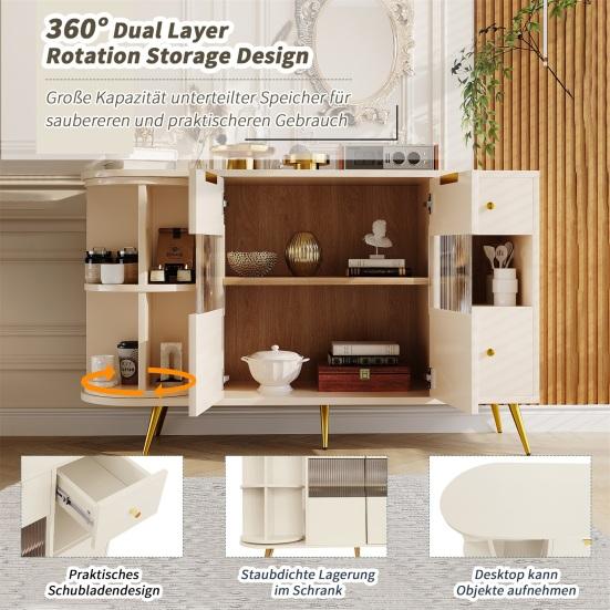 Dining Room Sideboard Living Room Storage Cabinets with Glass Sliding Doors, LED Lights Wooden Dressing Free-Standing Cupboards Buffet Cabinet Kitchen