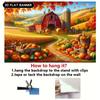 2D flat banner, autumn harvest farm scene background -8x6 feet polyester wall decoration with bright red barn and pumpki
