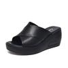 Muffin Thick-soled Soft Leather Sandals Women's 2025 Summer New Wedge Heel Slippers Heightened Soft-soled Fish Mouth Outer Slippers