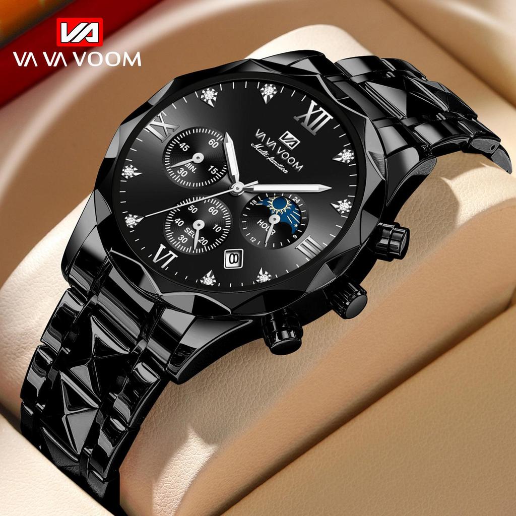 VA VA VOOM Quartz Watch Men Top Brand High Quality Stainless Steel 30M Waterproof Luminous Date Week Sports Business Wristwatches Women Quartz Watch