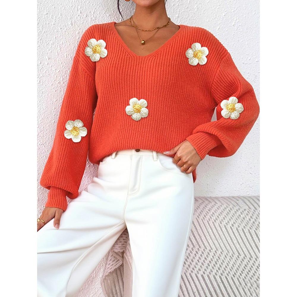 Autumn/Winter Women’s Pullover: Hand-crocheted, 3D-paneled, Statement Deep-V-neck Pullover