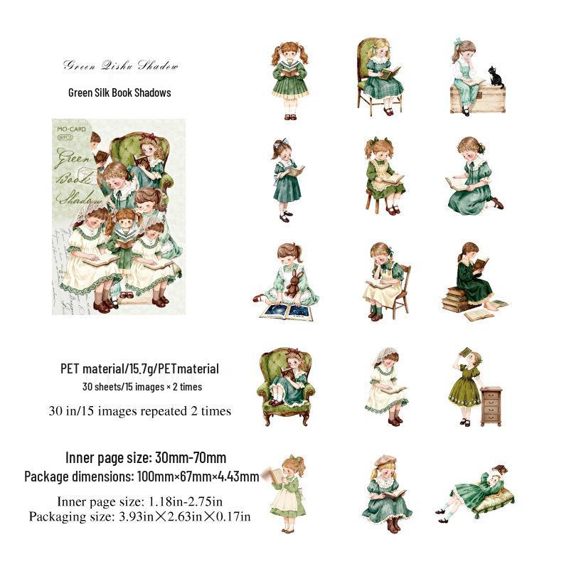 Momo PET White Ink Sticker Pack: Retro Characters for Journals and DIY Scene Collage.
