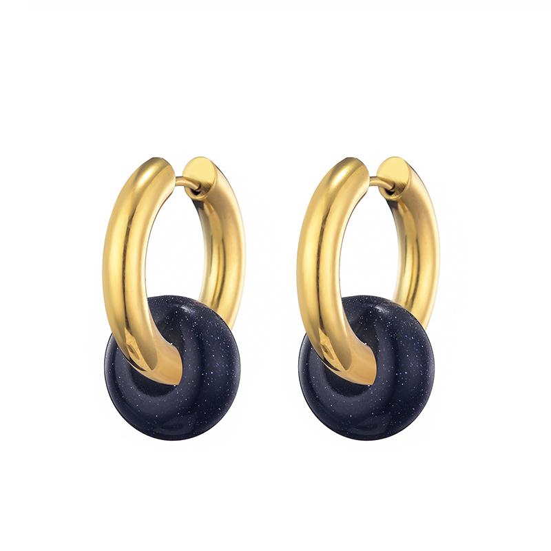 Classic Fashion Natural Stone Round Bead Hoop Earrings Woman Turquoises 3.0mm Thick Stainless Steel Ear Buckle Earrings Jewelry