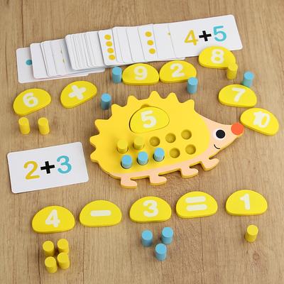 Children's Wooden Hedgehog Ten Digit Counter Ten Grid Game Addition Subtraction Operation Math Toy Number Cognitive Teaching Aid