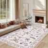 Vintage Washed Floral Rug Distressed Pattern Carpet for Living Room Study Area Cafe Nook Contemporary Luxury Home Decor