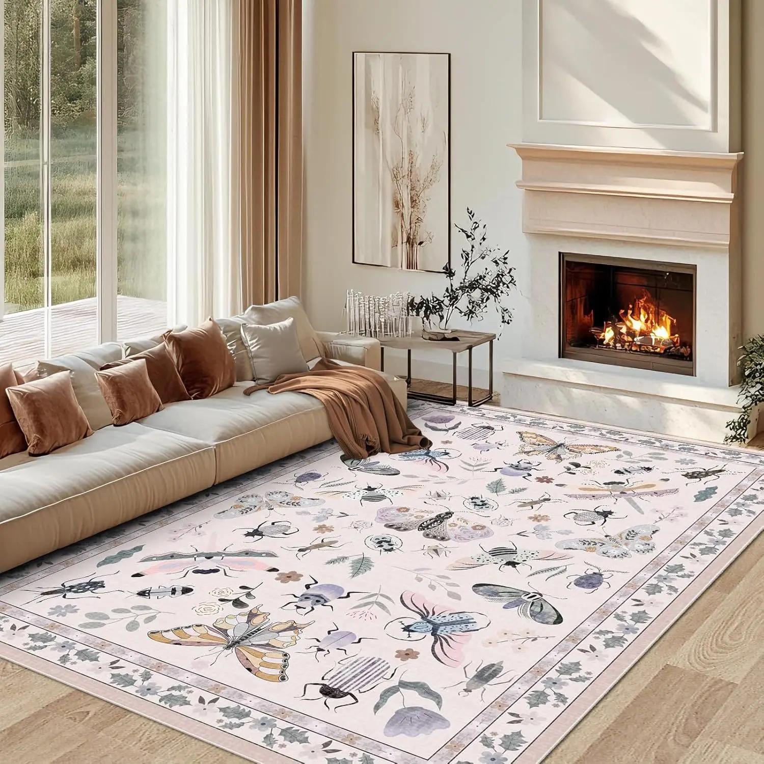 

Vintage Washed Floral Rug Distressed Pattern Carpet for Living Room Study Area Cafe Nook Contemporary Luxury Home Decor 50x80cm