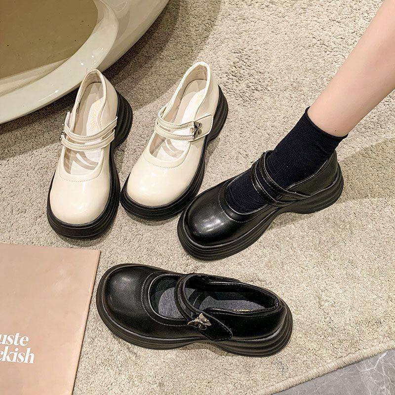 Lightweight platform sole Mary Jane shoes women's shoes 2025 new one-line butterfly buckle single shoes black non-slip muffin small leather shoes