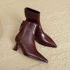 Women's Kitten Heel Bootie Fall Winter  6cm Pointed Toe Ankle Boots Leather Dress Jeans Booties With Zipper Heels Boots