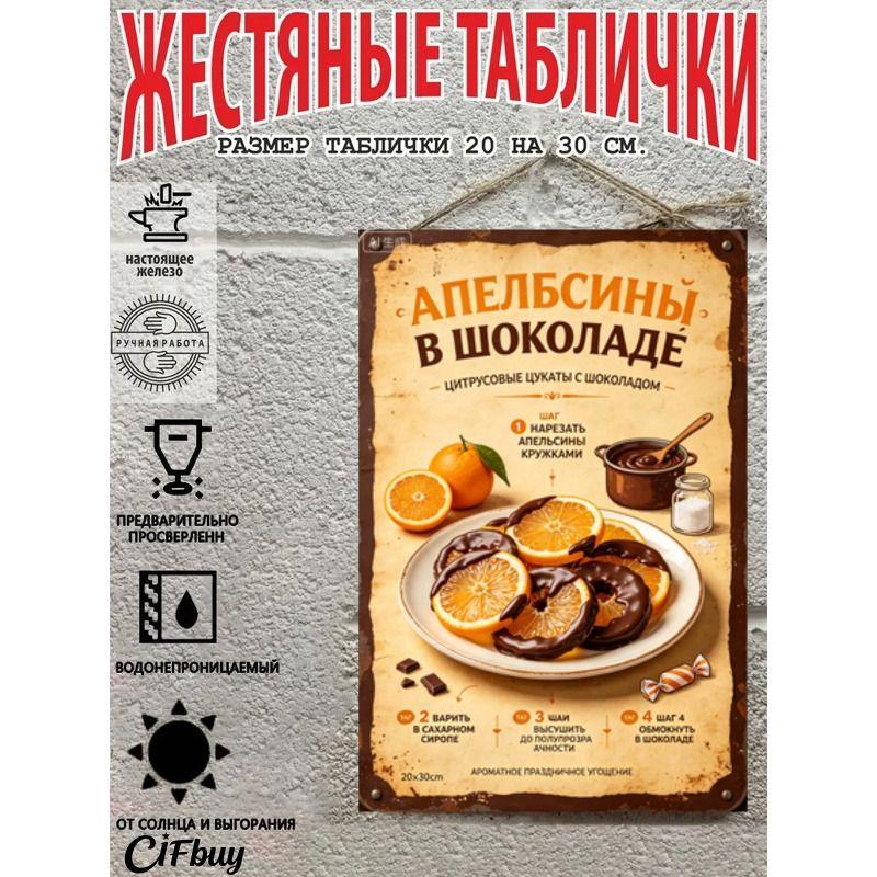 Metal Wall Sign with Home Recipes Design for Kitchen Decor, 20x30cm