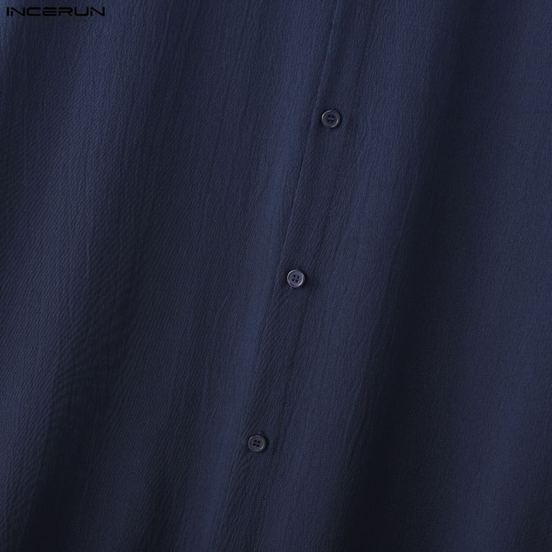 INCERUN Bărbați Guler Revers Mânecă Lungă Nasturi Tiv Neregulat Fante Înalte Cămăși Lungi Tunică