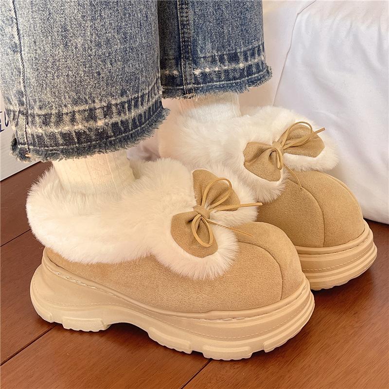 Women's Large Size Bow Tie Soft Elastic Winter Warm Cold Padded Snow Boots Non-slip Wear-resistant Outdoor Leisure Sports Cotton Boots