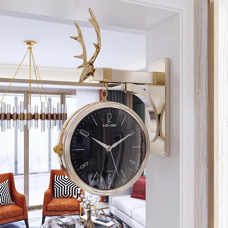 Double Sided Round Wall Mount Station Clocks Watchs Double Face Wall Clock Vintage Retro Home Decor Metal Frame Glass Dial Cover