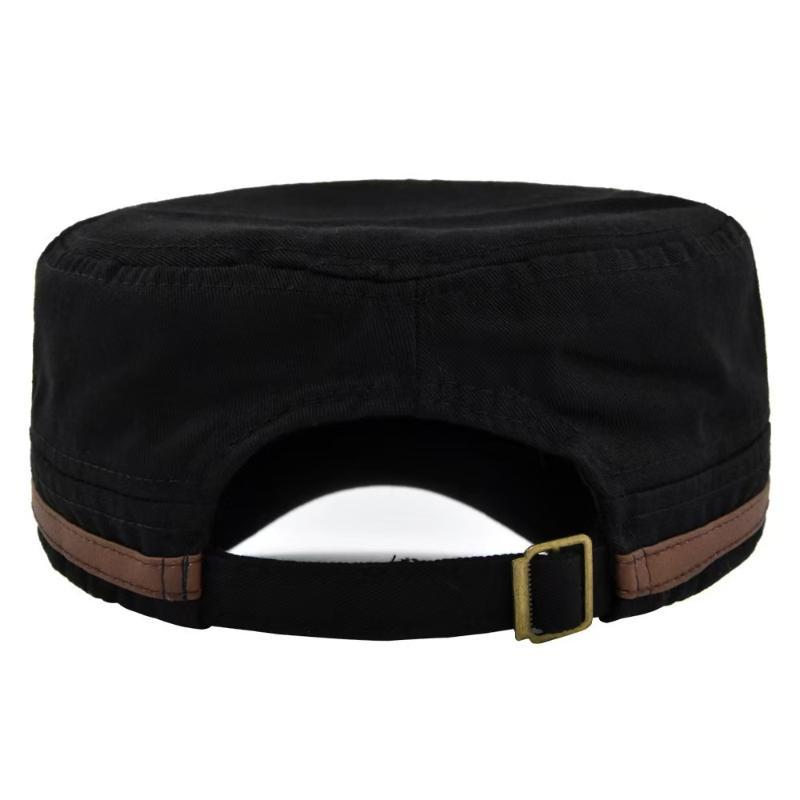 1Pcs Spring Summer Adjustable Men Military Cadet Cap Cotton Star Embroidery Flat Top Hat Sun Protection Hats For Outdoor Travel
