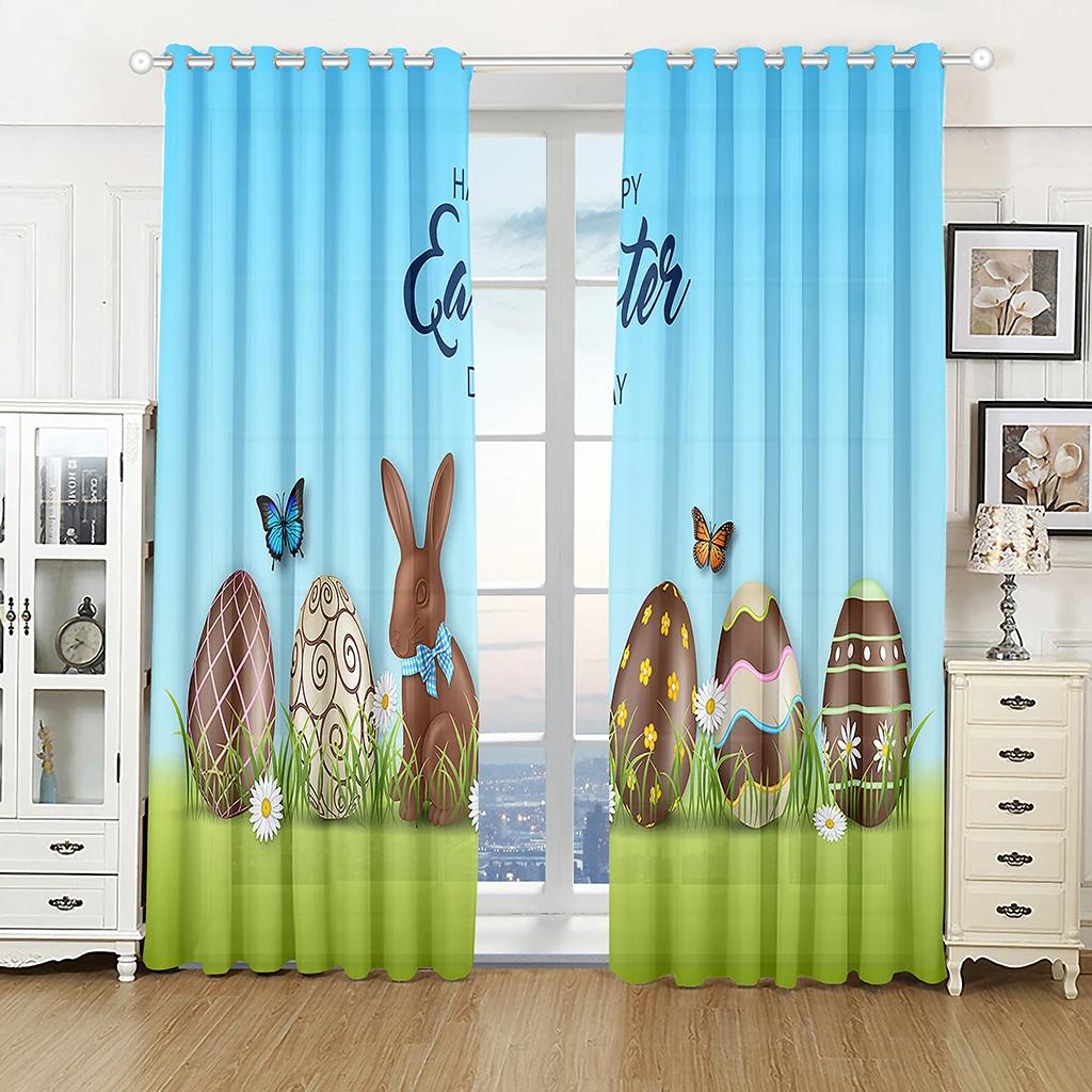 Easter Candy Cute Bunny High Blackout Curtains Holiday Decoration Curtain Living Room Bedroom Thick Blackout Drape Multicolor