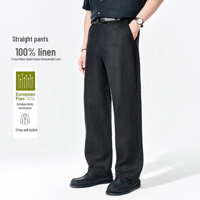 Men's French Manor 100% Linen Straight-Leg Trousers