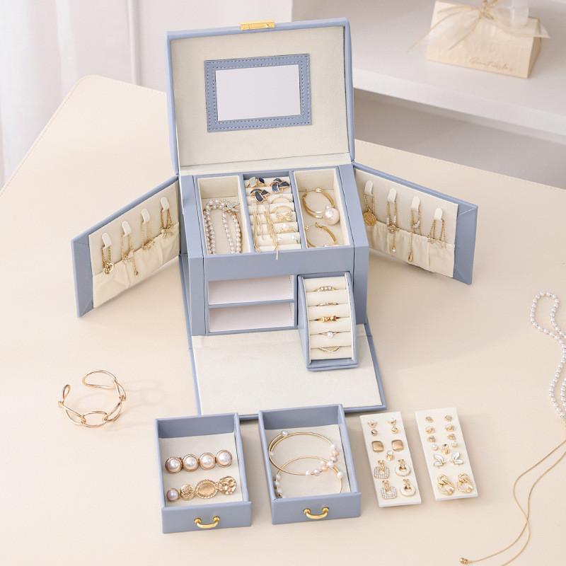 Leather Jewelry Organizer Box With Three Drawers For Wedding Gifts And Travel Souvenirs