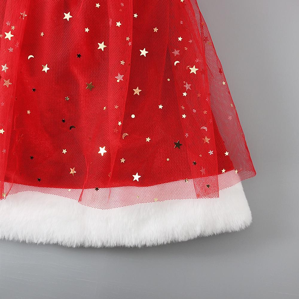 Autumn Winter Warm Baby Kids Girls Stars Sequins Tulle Plush Dress + Santa Hat + Belt Christmas New Year Clothes for 1-6 Years