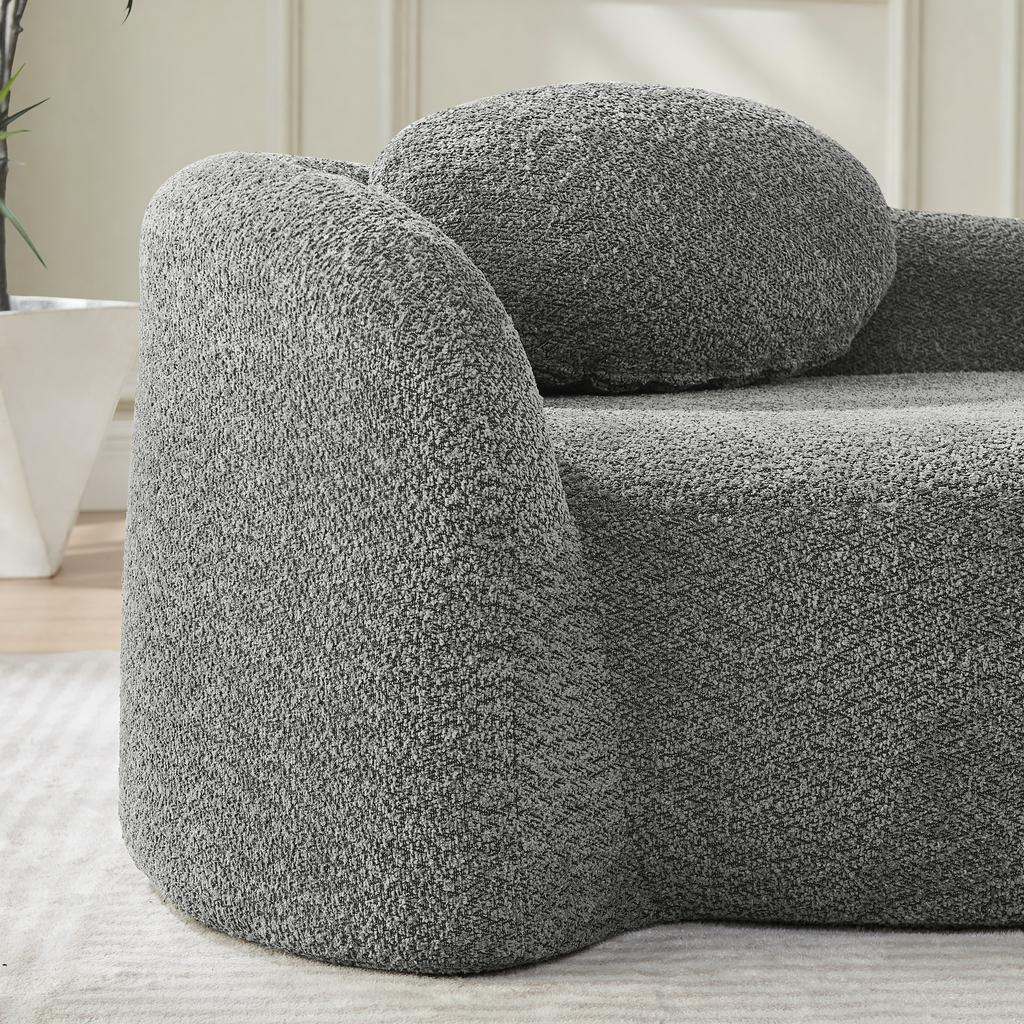 Minimalist Teddy Fleece Sofa with Rounded Design, Soft Upholstered Couch with Cushion, Versatile for Living Room, Bedroom and Studio, Gray