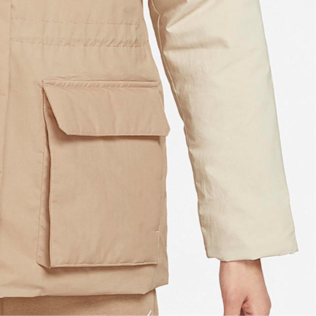 Nike Color Block Stand Collar Zip Short Warm Cotton Jacket Women jackets Beige DQ6851-200